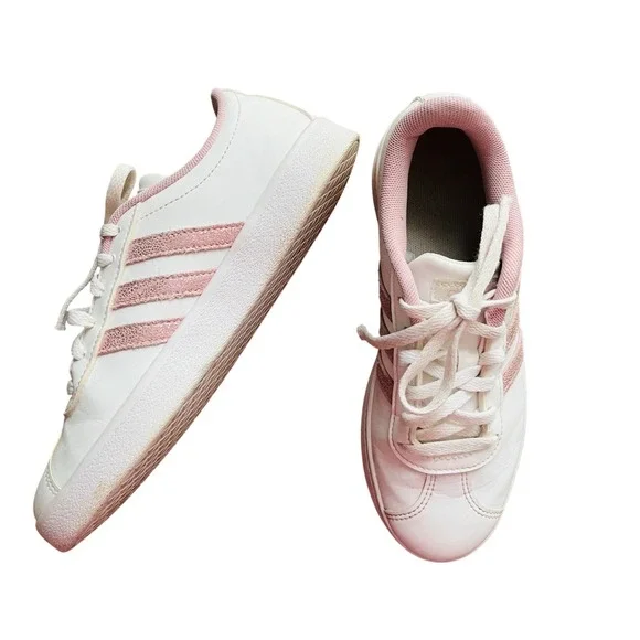 Adidas Court Shoes‎ White Pink Glitter Stripes Sneakers Kids Size 3 - Picture 2 of 6